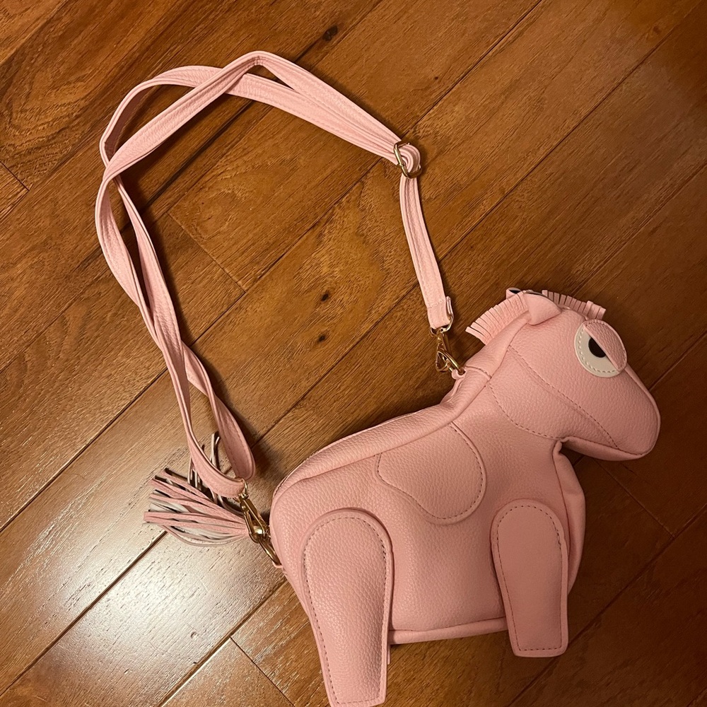 Charming Pink Horse Bag with Long Strap
